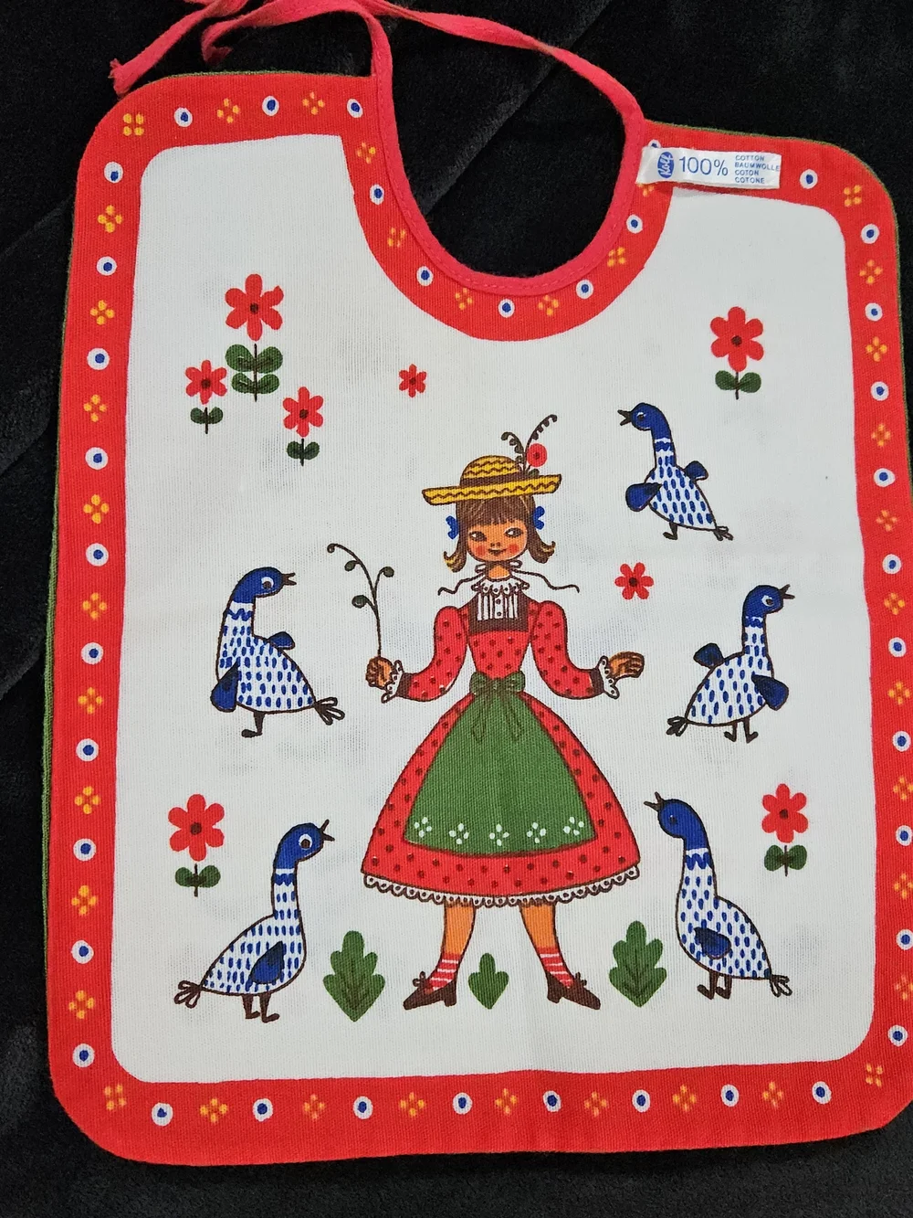 Vintage Baby Bib with Folk Art Print - Made in Austria
